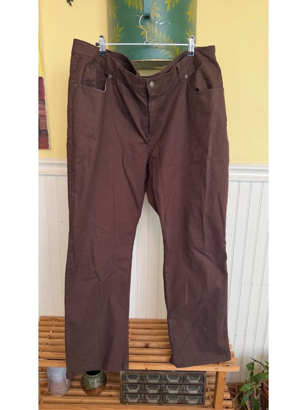 St. Johns Bay Womens Stretch Classic Brown Pants 20WP Cotton Blend